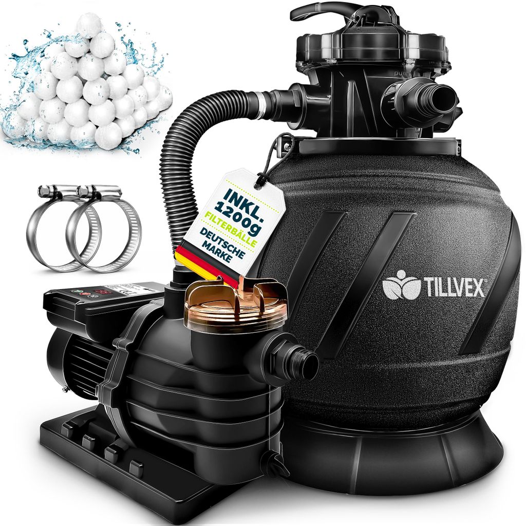tillvex® Sandfilteranlage Pool mit Timer AquaBlack Pro Produktbild 