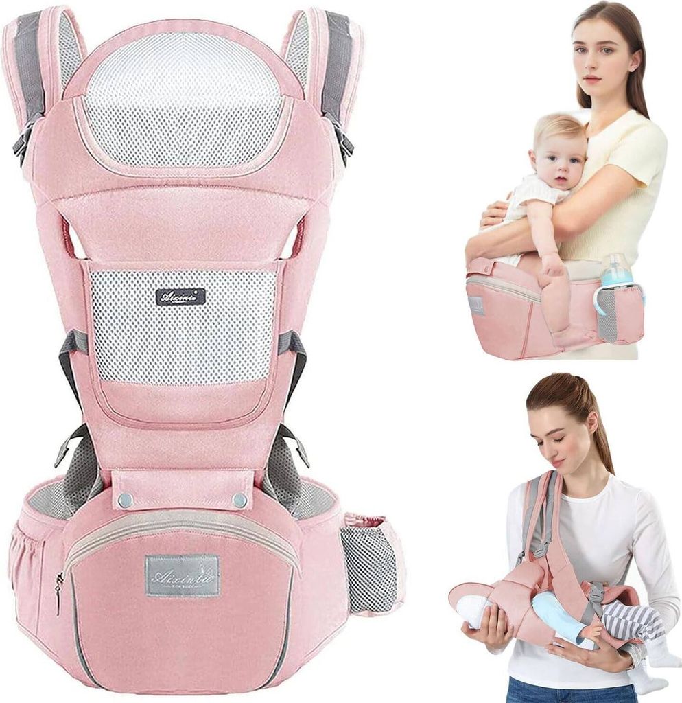OKWISH Kindertrage Bauchtrage Rückentrage Babytrage Neugeborene bis Kleinkinder Ergonomische,gemütliche und leichte Babytrage für 3-20kg Rosa