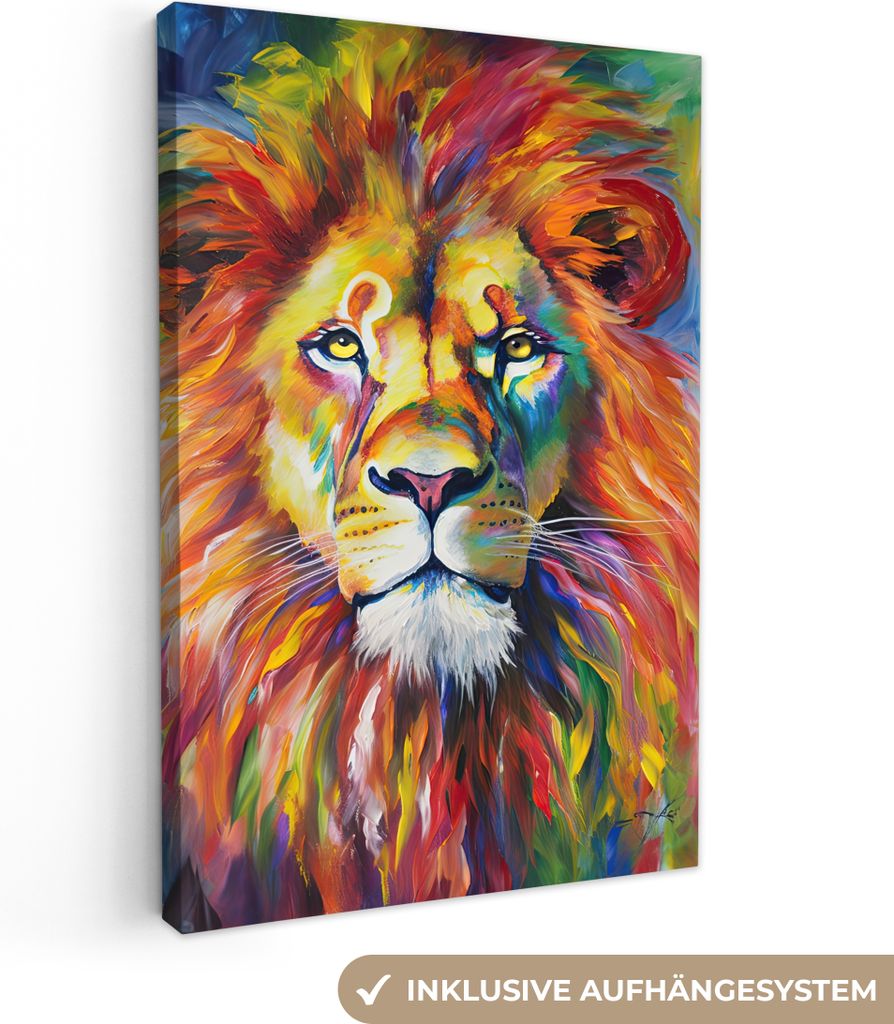 OneMillionCanvasses - Leinwandbilder - 90x140 cm, Löwe - Ölgemälde - Kunst - Tiere, Wandbilder Kunstdruck Wanddekoration - Foto auf Leinwand -...