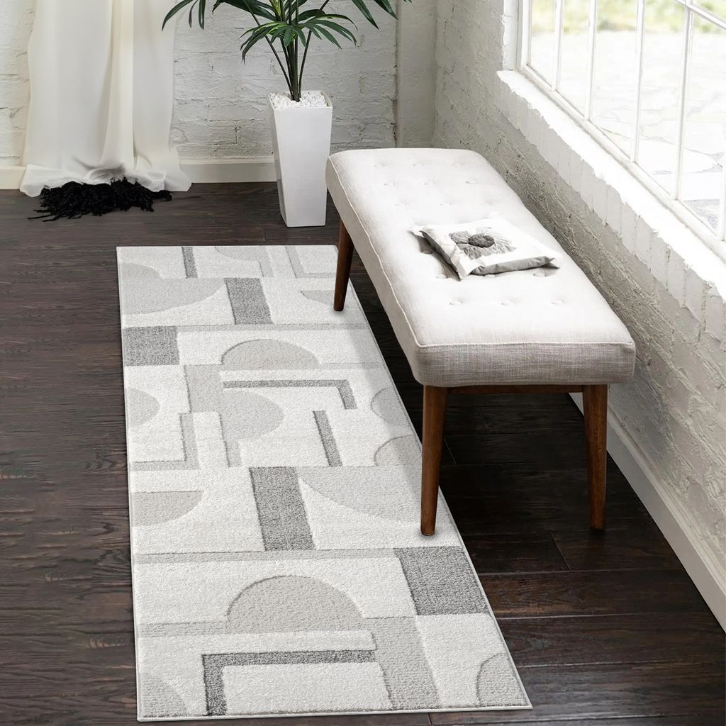 Teppich Flachflor - Boho Ello, Farbe:Grau-Geometrisch, Größen:80 x 300 cm