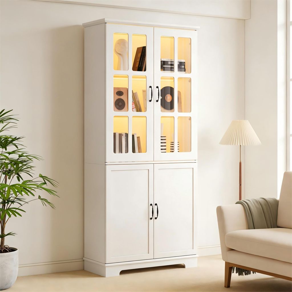 Merax Hochschrank mit LED und Glastüren, Vitrine Produktbild 