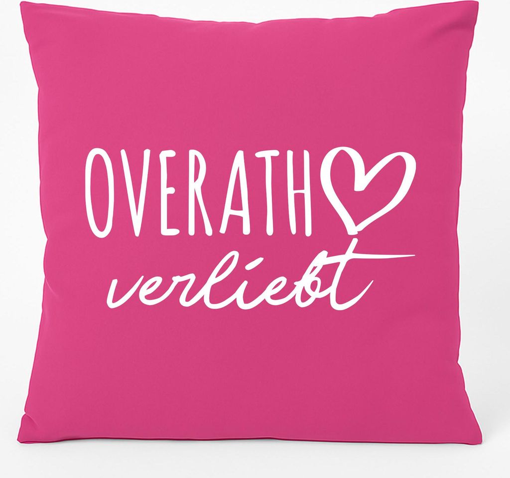 Huuraa Kissen Overath verliebt 40x40cm mit Füllung Fuchsia Baumwolle Dekokissen Geschenkidee