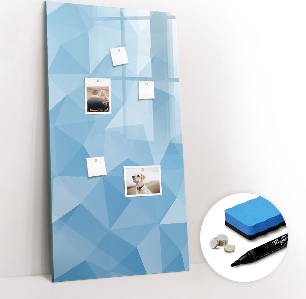 Magnetpinnwand Memoboard - Zubehörsatz - Schwarzer Marker + Schwamm + Magnete - 60 x 120 cm - Abstraktion von Dreiecken