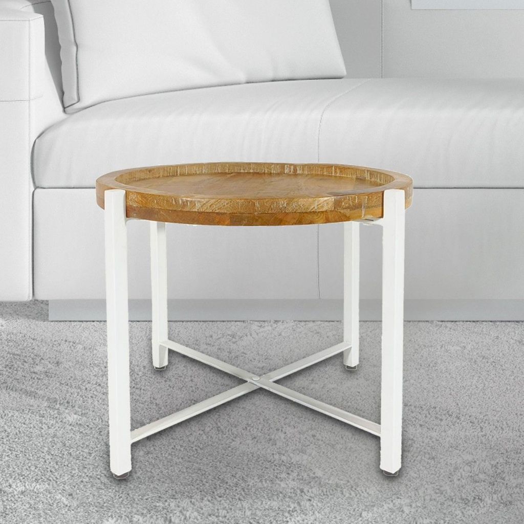 Beistelltisch ø55cm Couchtisch rund Wohnzimmer Tisch Sioux Metall Gestell tabacco - white