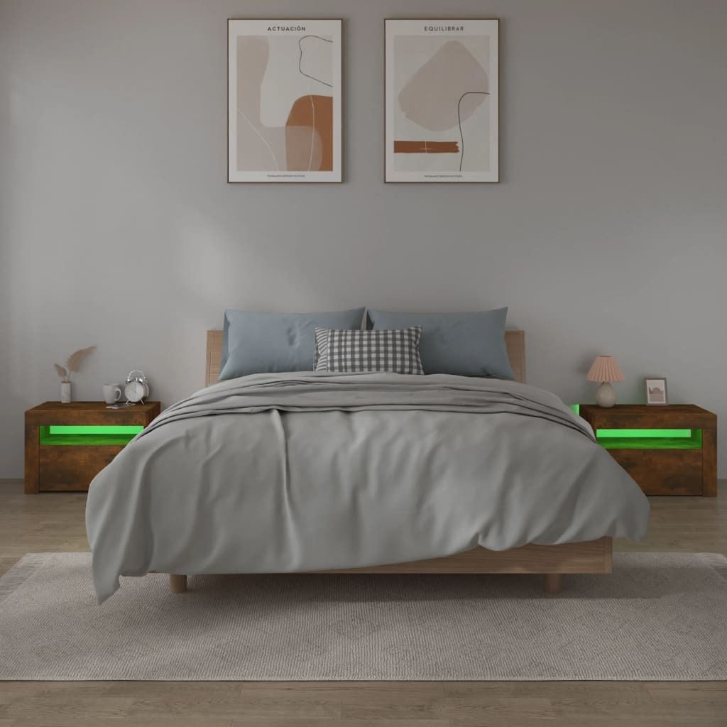 Maison Exclusive - Nachttische 2 Stk. mit LEDs Räuchereiche 60x35x40 cm