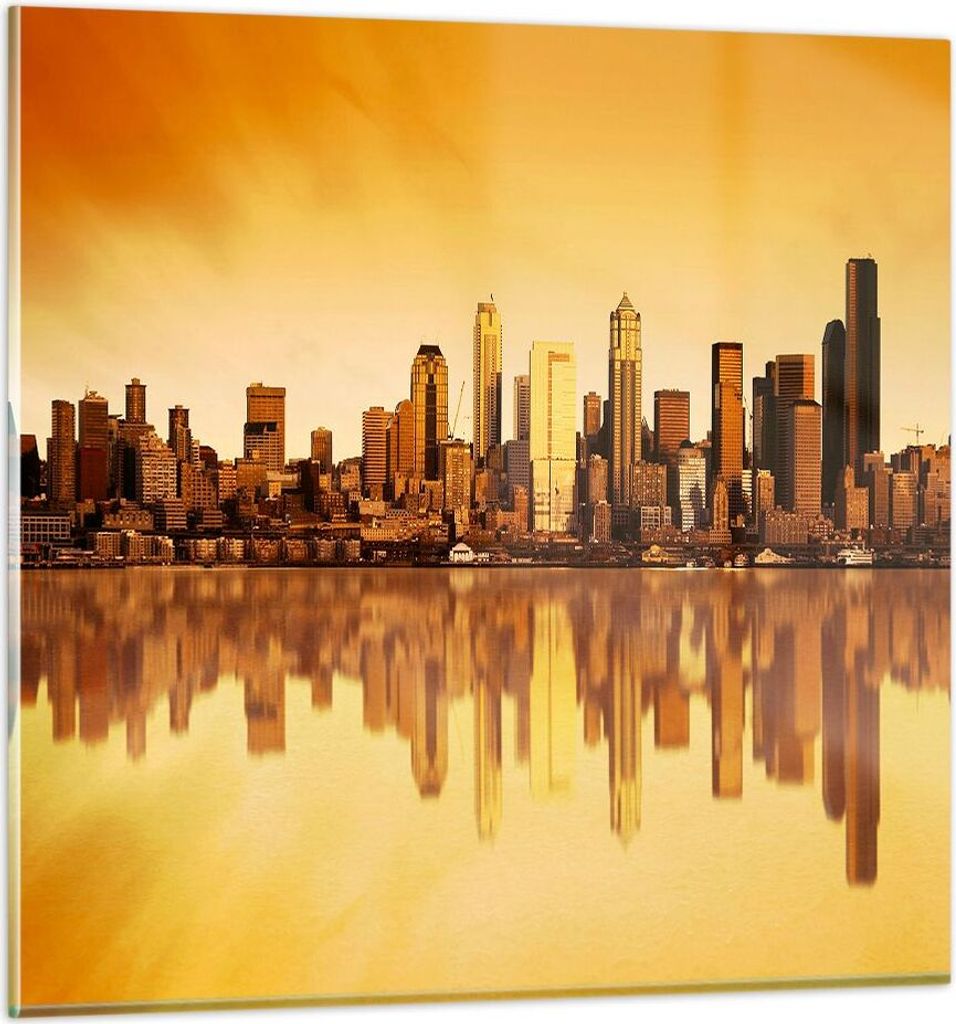 Bilder auf glas - Stadt Wolkenkratzer Wasser - 40x40cm - Glasbilder - Wandbilder - Kunstdruck - zum Aufhängen bereit - Wanddekoration aus Glas - G...
