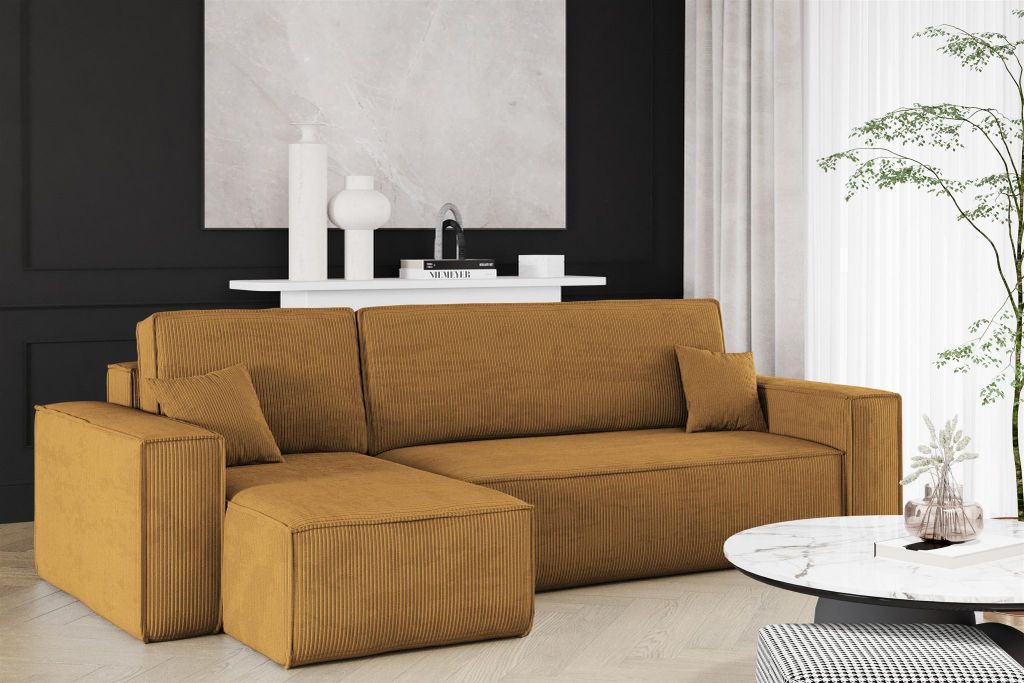 Ecksofa Schlafsofa Sofa MARIS Stoff Poso Senf Ottomane Links
