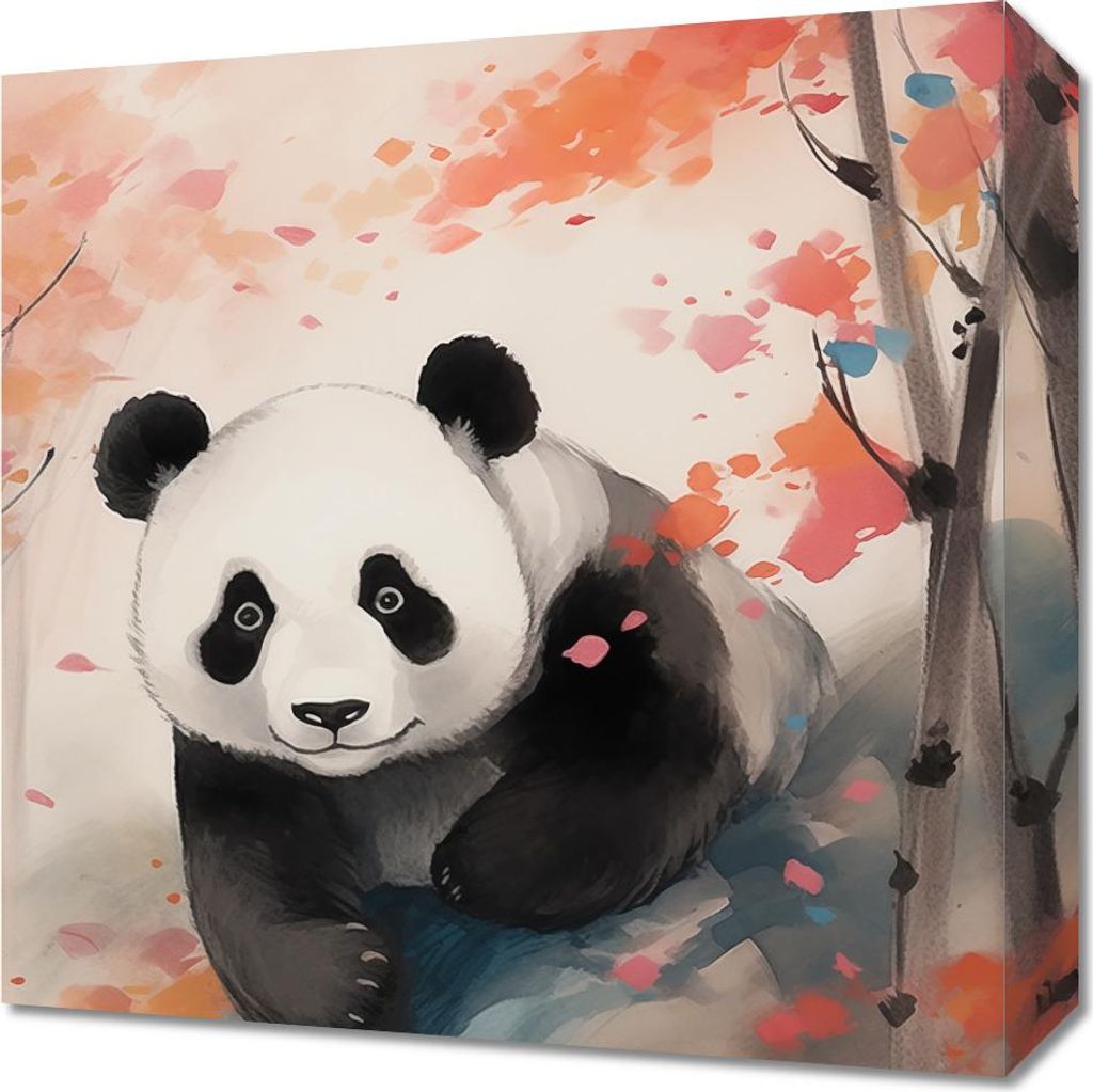 Bild 40x40cm Panda zwischen Ahornbäumen