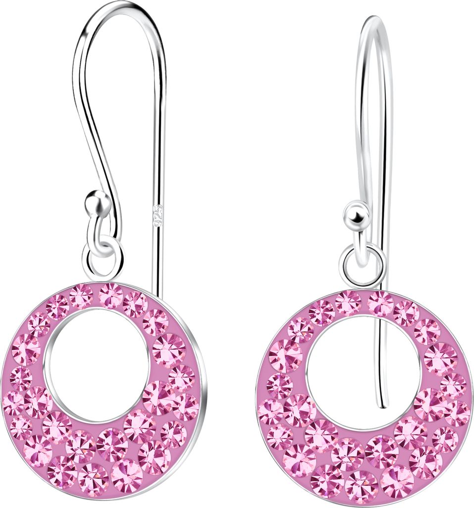 Silberne runde Kristall-Ohrringe - Hellrosa
