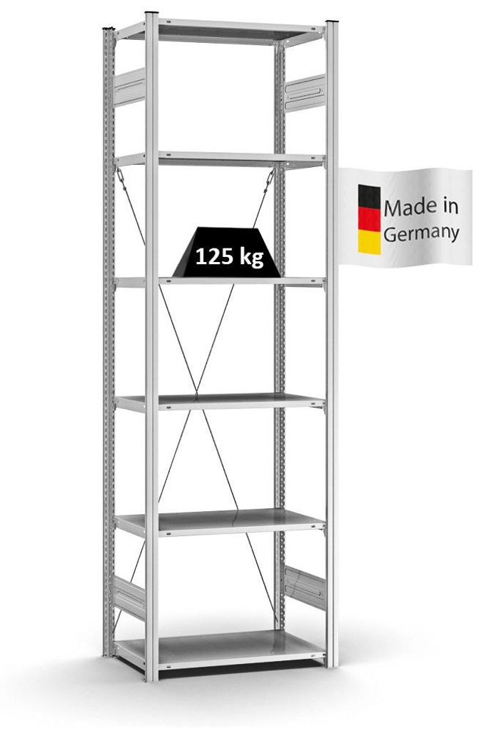 PROREGAL Profi-Lagerregal Stecksystem MAGNUS Germany | HxBxT 250x75x40cm | Fachlast 125kg | Verzinkt