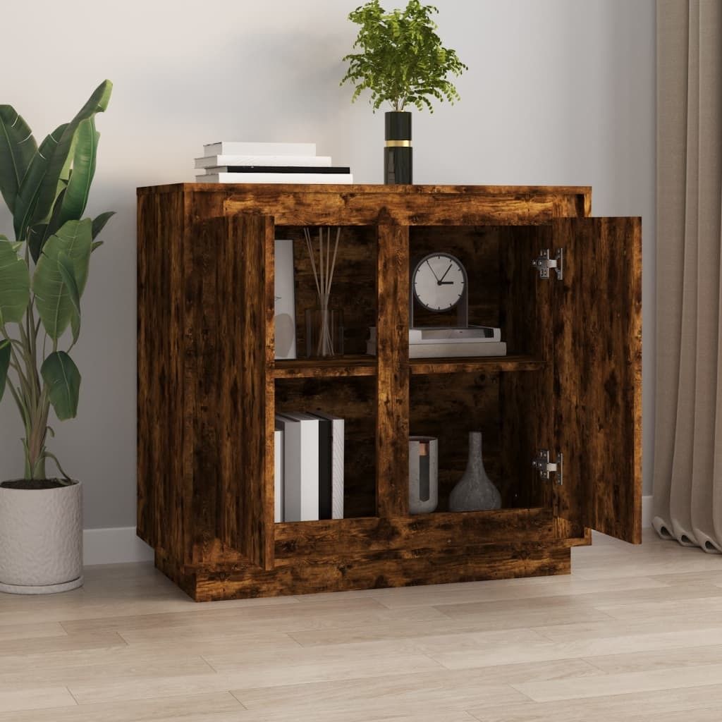 Möbel Sideboard - praktischem Design - Wohnzimmerschrank - Kommde für Flur - Räuchereiche 80x34x75 cm Holzwerkstoff Top7897506