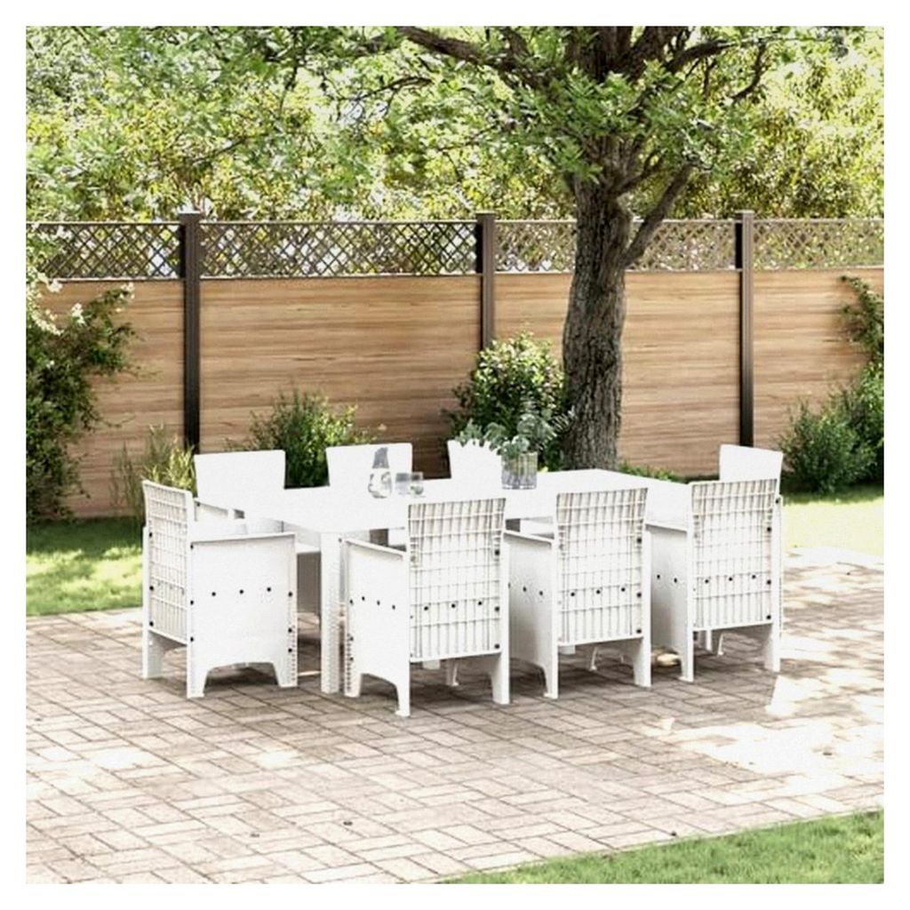 Gartentische für den Außenbereich, 9-teilig, Polyrattan, Weiß