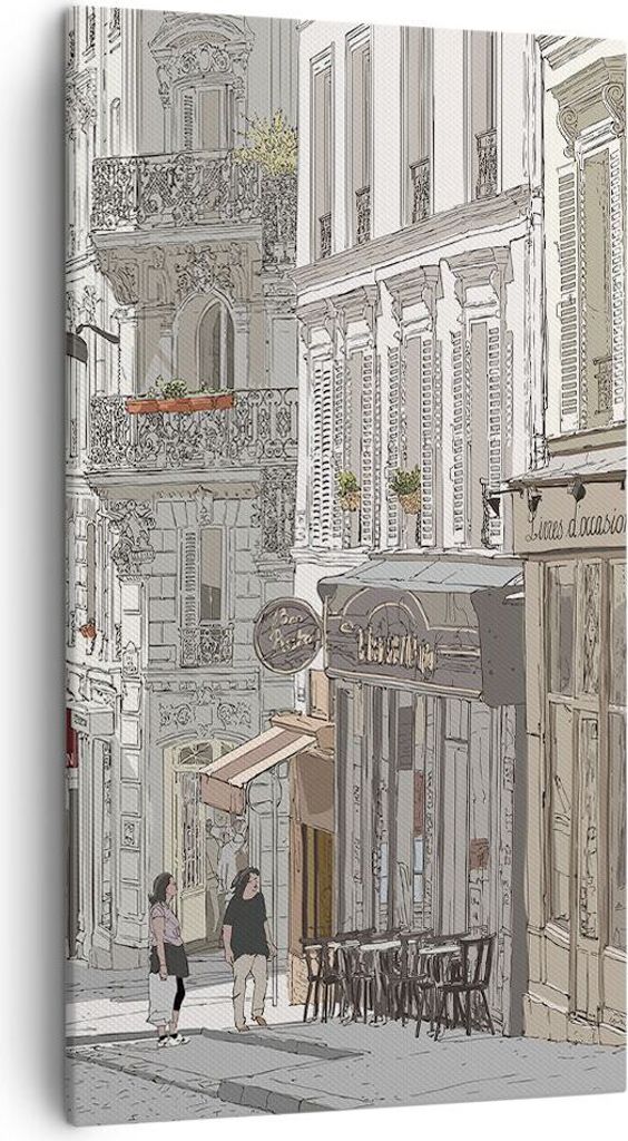 Bild auf Leinwand - Leinwandbild - Einteilig - Architektur Zeichnen Montmartre - 45x80cm - Wand Bild - Wanddeko - Wandbilder - Leinwanddruck - Bild...