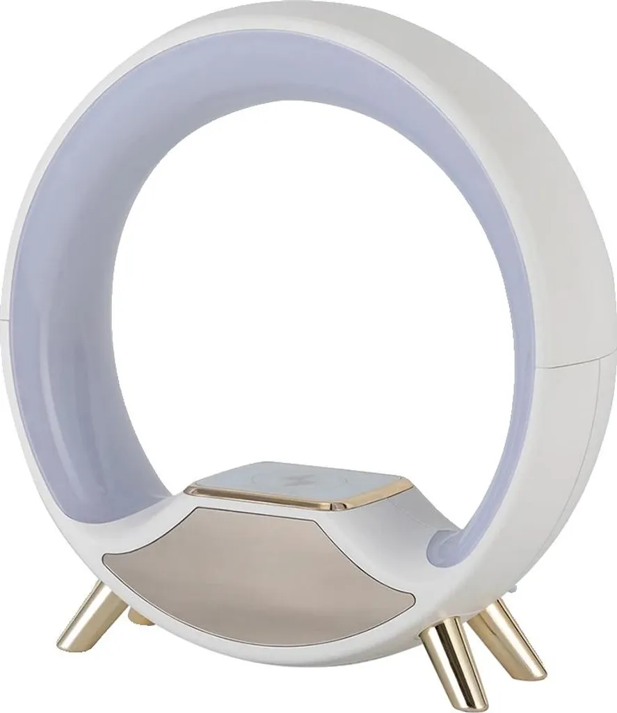 Luminaire de bureau LED ivoire, station de charge et enceinte audio