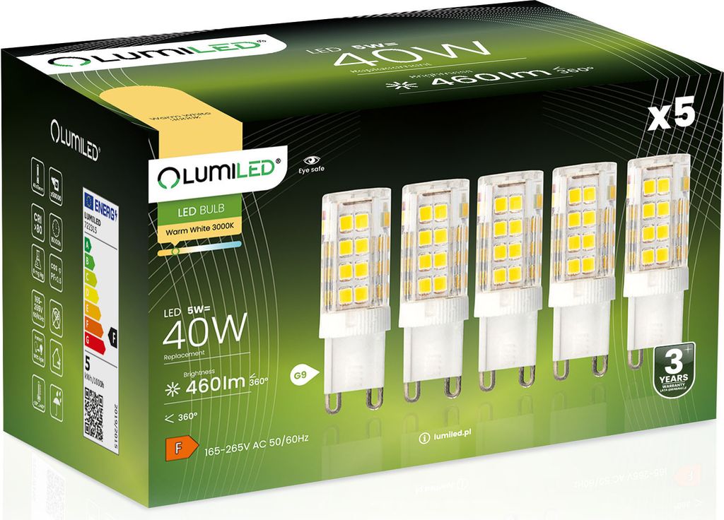LUMILED LED žiarovky G9 Sada 5 LED diód 5W = 40W 3000K Obrázok produktu 