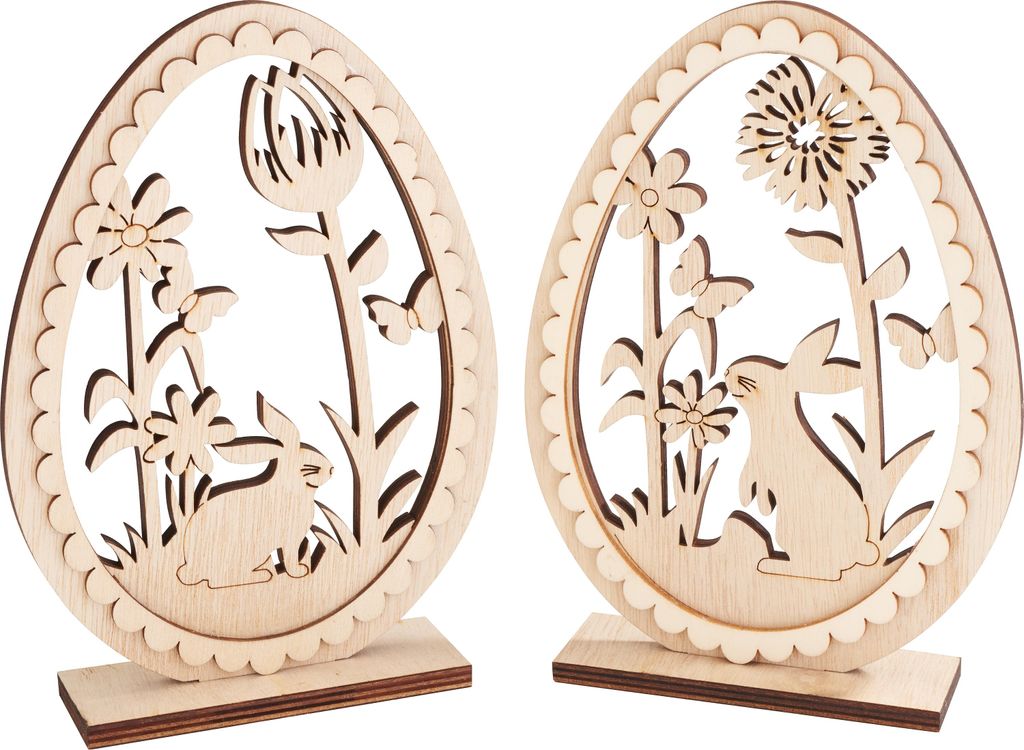 Holz Deko-Ei-Aufsteller "Osterhasen", 2er-Set, je Ei 3-tlg., ca H 19 cm x B 14 cm