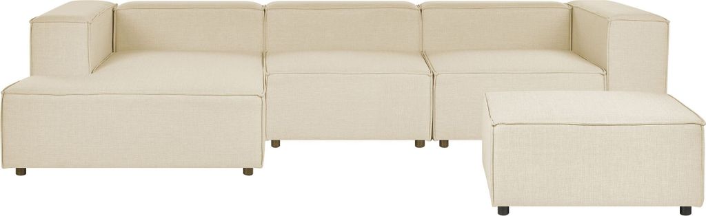 BELIANI Ecksofa mit Ottomane Beige Leinen L-förmig 3-Sitzer Modulsofa Rechtsseitig Wohnzimmermöbel Modern Wohnzimmer Salon Wohnecke Sitzecke