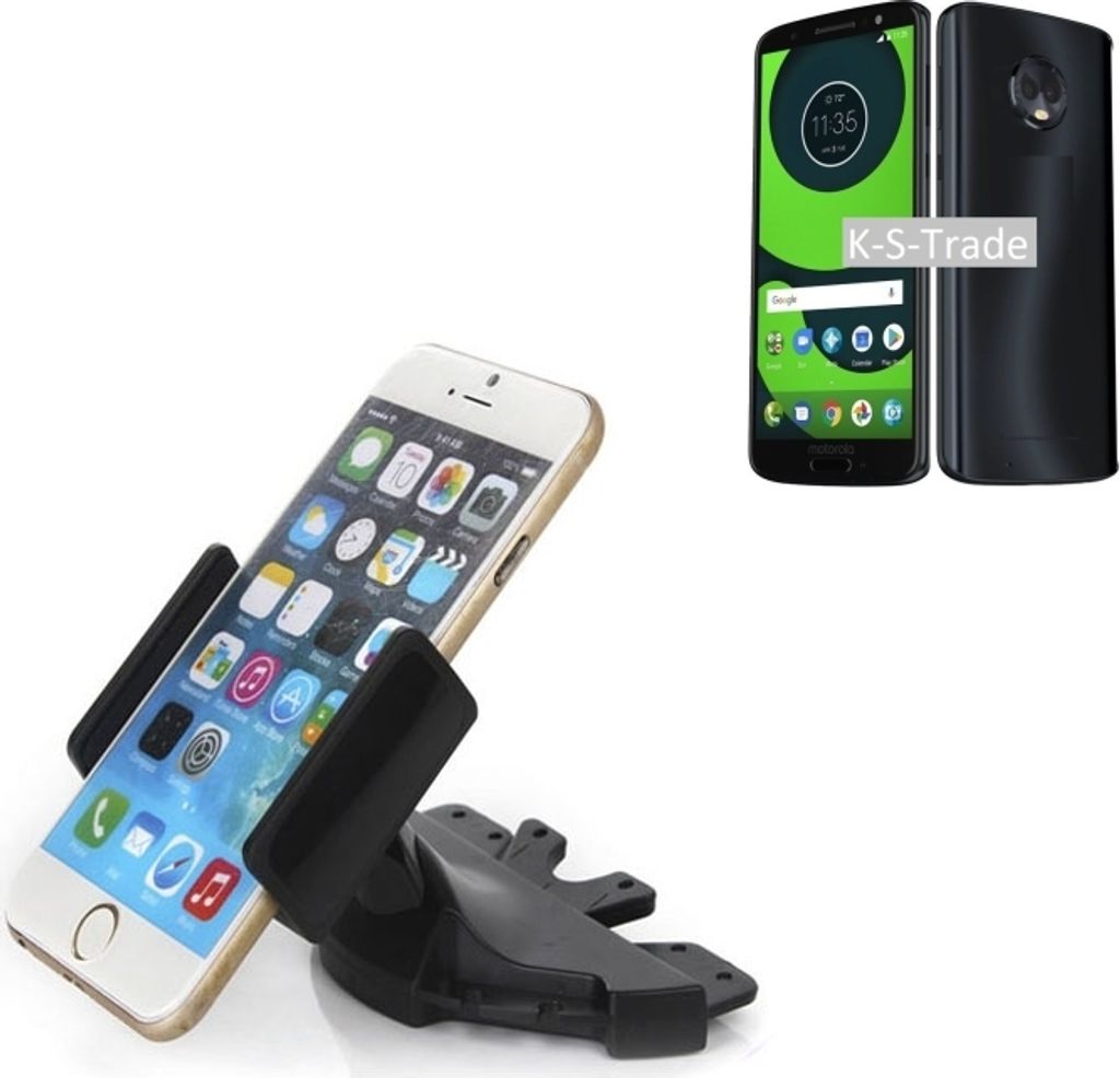 K-S-Trade CD Schlitz Halterung kompatibel mit Motorola Moto G6 Plus Autohalterung KFZ-Halter Radio Handy Halterung 360° drehbar schwarz