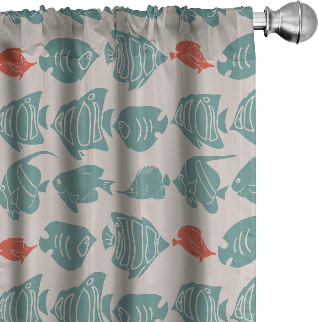 ABAKUHAUS Nautisch Vorhänge, Gardinen, Marine Thema Unterwasser Tiere Different Kind Blau und Rot Fische Bilder, 2 Stück 75 x 175 cm, Mehrfarbig