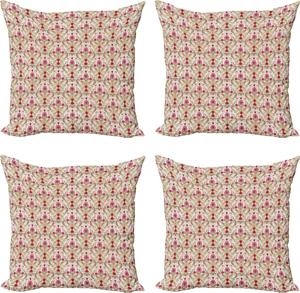 ABAKUHAUS Damast Kissenbezug Set (4 Stück), Klassische Vintage Blumen, Moderner Doppelseitiger Digitaldruck, 50 cm x 50 cm, Mehrfarbig