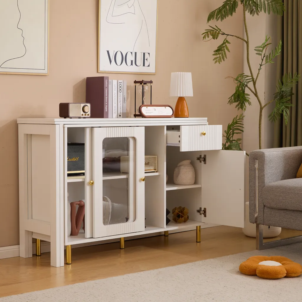 Buffet AIORBER blanc avec table extensible et pieds dorés - 6