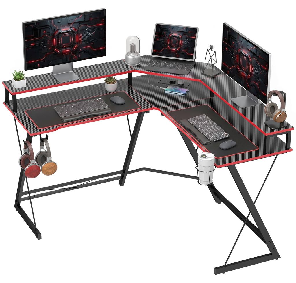 HOMCOM Gaming bureau in L-vorm, computerbureau met Productafbeelding 
