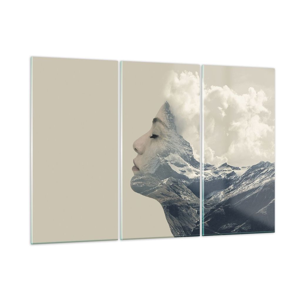 Bilder auf glas - 3 Teile - Grafik Frau Berge - 165x110cm - Glasbilder - Wandbilder - Bilder - zum Aufhängen bereit - Wanddekoration aus Glas - Gl...