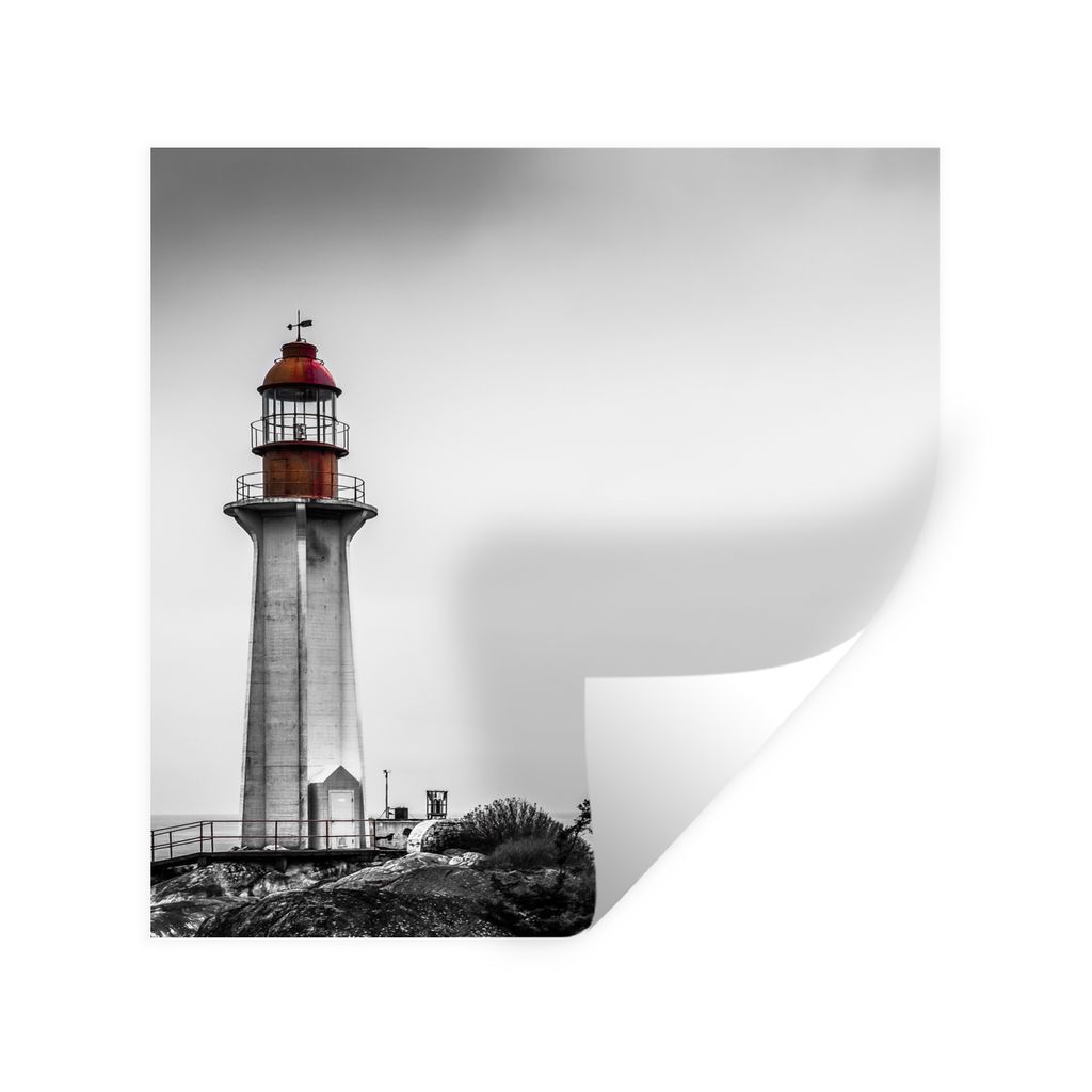 MuchoWow Wandtattoo Wandsticker Wandaufkleber Schwarz-Weiß-Foto eines Leuchtturms im Westen von Vancouver 100x100 cm Selbstklebend und Repositio...