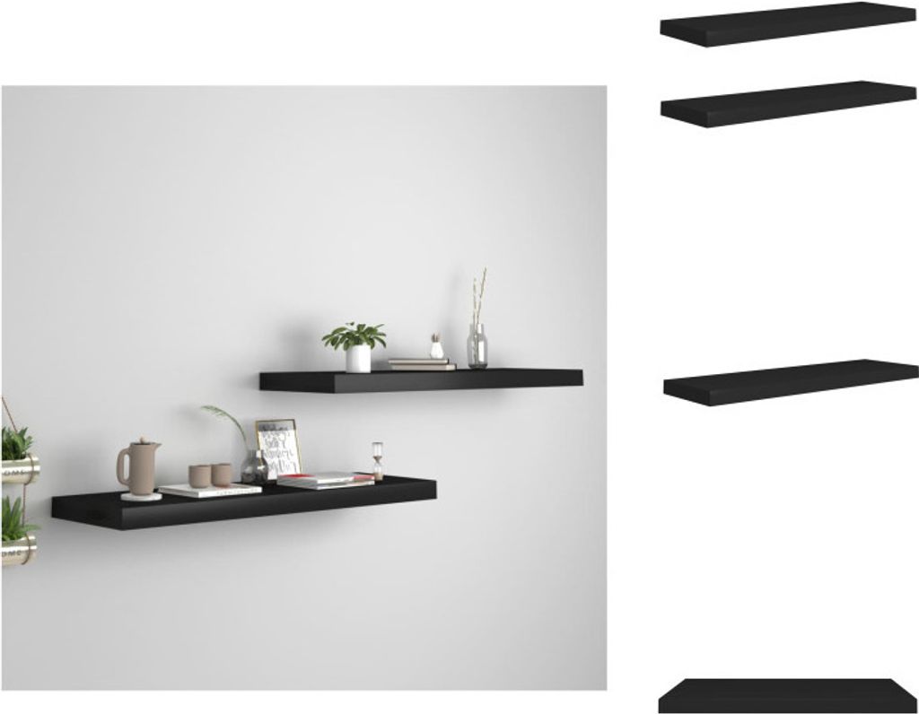 vidaXL Schweberegale 2 Stk. Schwarz 80x23,5x3,8 cm MDF - Wandregale