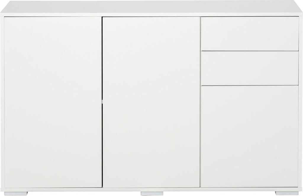 Sideboard Weiß Kommode Mit 2 Schubladen & 3 Türen, Mehrzweckschrank, Aktenschrank, 117X36X74Cm