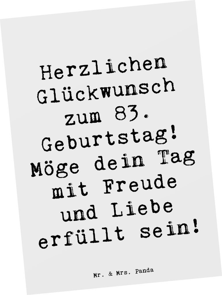 Mr. & Mrs. Panda Postkarte Spruch 83. Geburtstag - Weiß - Geschenk, Ansichtskarte, Postkarten, besonderer Anlass, Liebe, Grußkarte, Geburtstagspa...