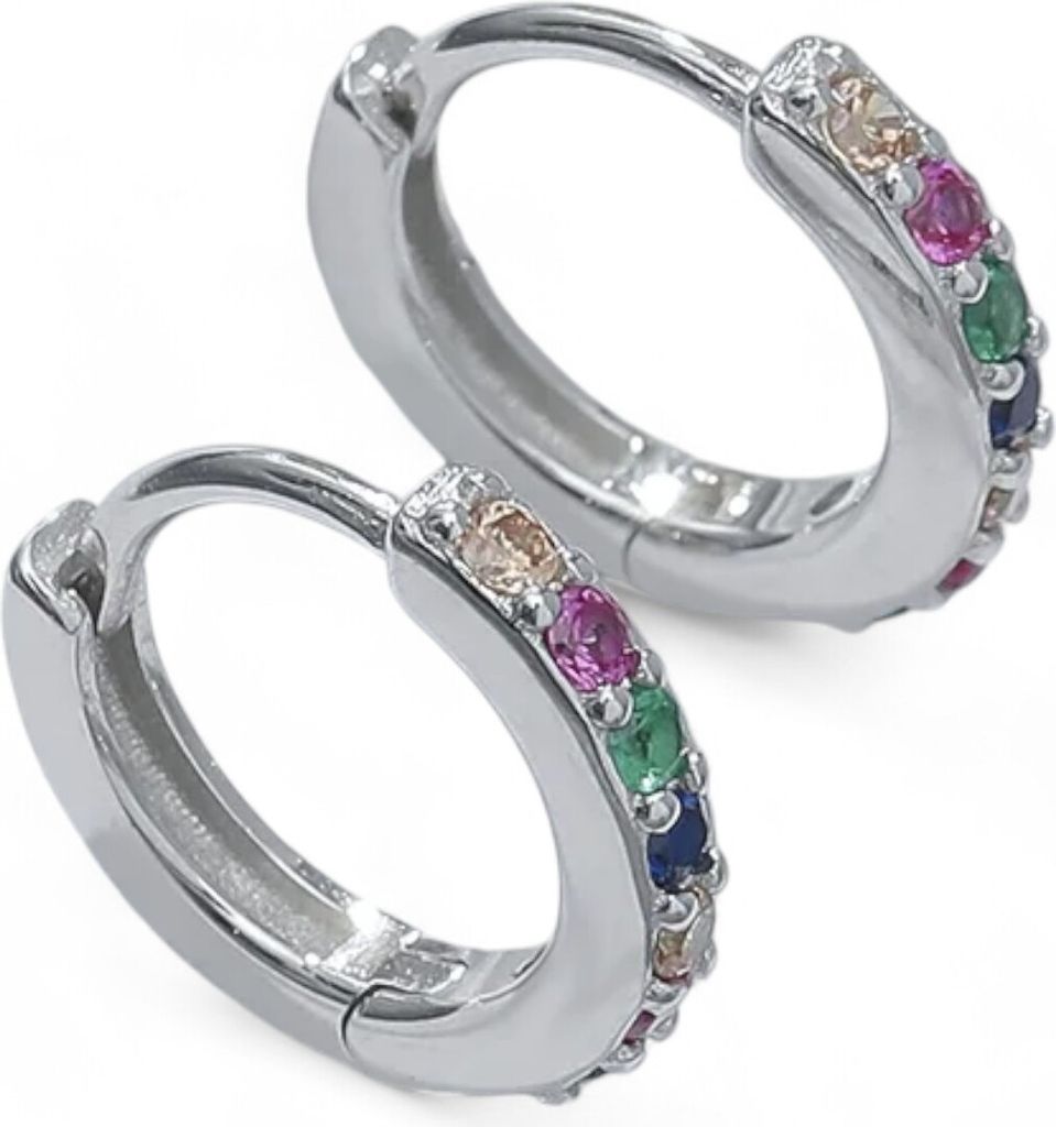 Regenbogen Creolen 925 Sterling Silber mit Zirkonia