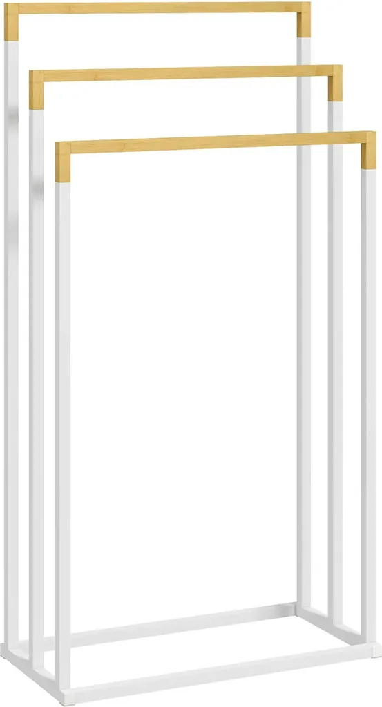 Porte-serviette 3 tiges bambou design à étages cadre acier blanc mat