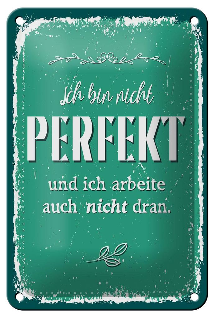 Blechschild Spruch 12x18 cm nicht Perfekt und arbeite nicht dran Deko Schild