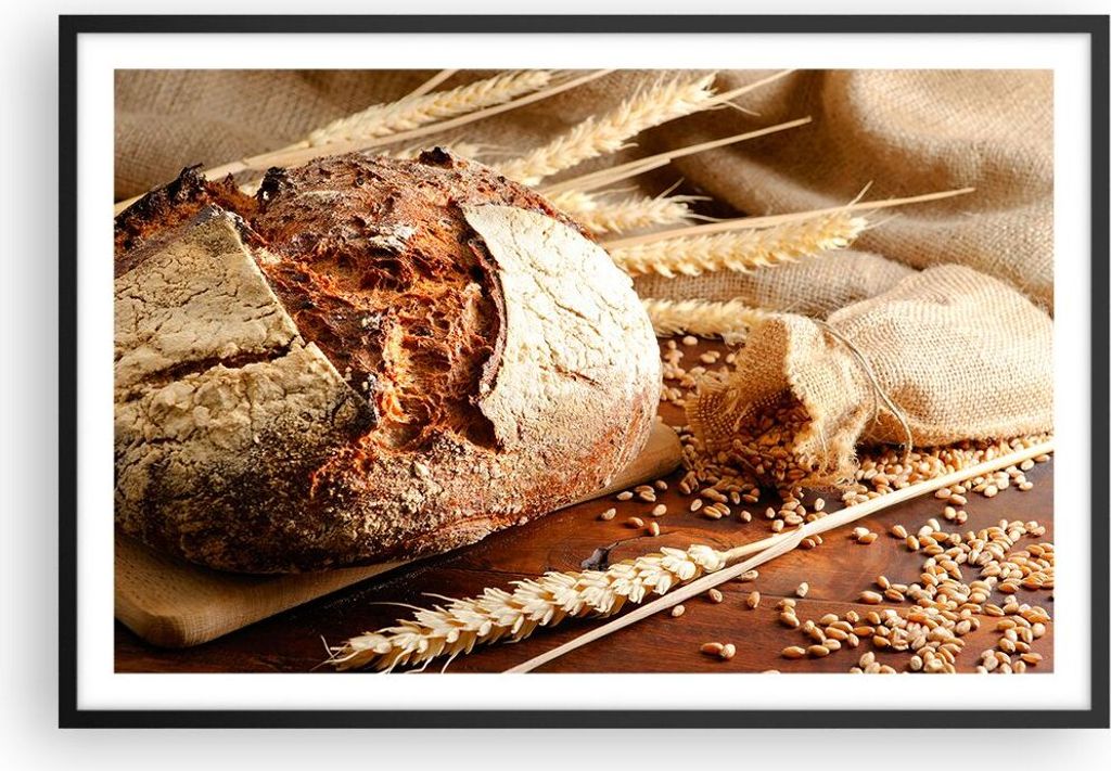 Gerahmtes Poster - Schwarzer Rahmen - Brot Bäckerei Lebensmittel Roggen - 91,5x61 cm - Wand Bild - Wanddeko - Wandbilder - Wandposter - Bilderrahm...