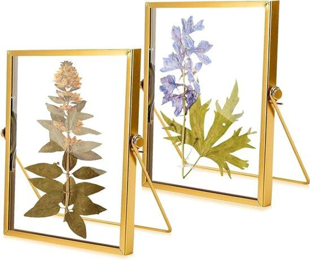 Lot de 2 cadres photo 15x20 cm en verre et métal couleur laiton élégant