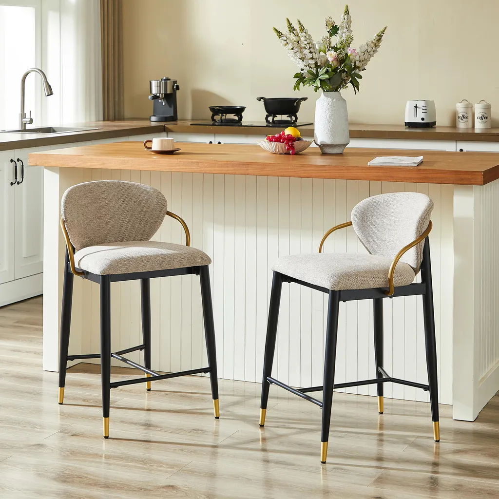 Tabouret de bar confortable pour îlot de cuisine avec dossier bois vert