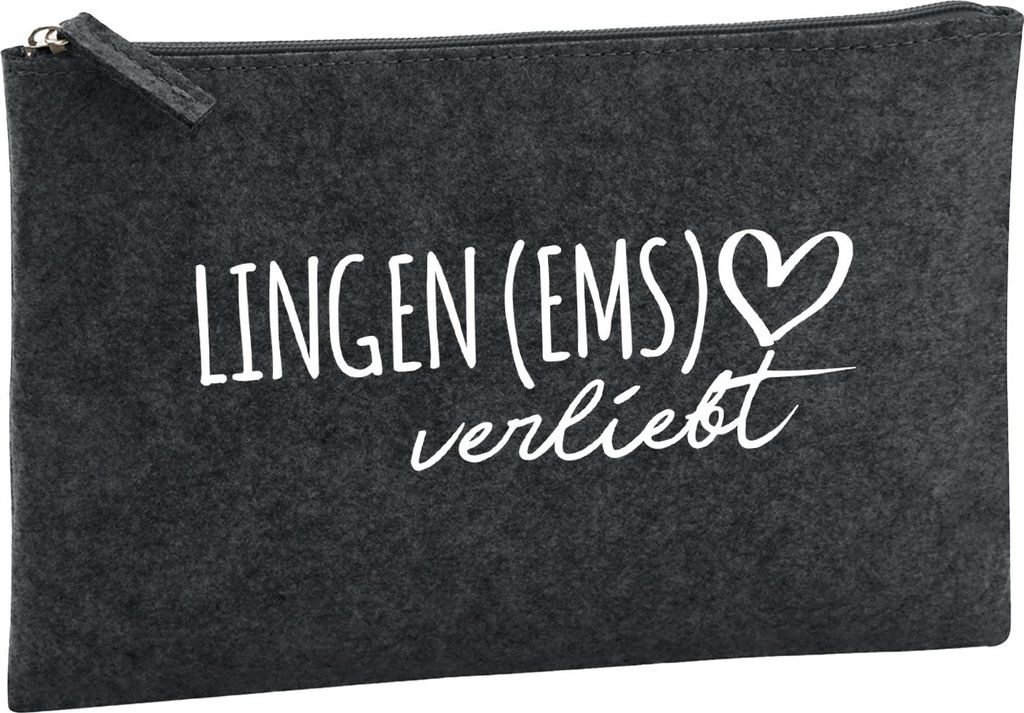 Huuraa Kulturbeutel Lingen (Ems) verliebt 1 Liter Charcoal Filz Kosmetiktasche Geschenkidee