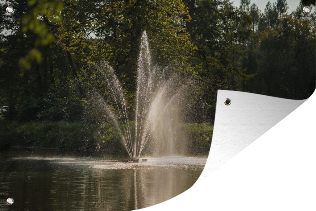 MuchoWow 120x80 cm Outdoor-Poster Gartendeko Sichtschutz Garten Poster für den Garten Wasserfontäne