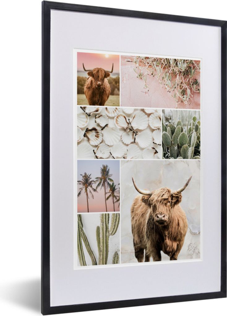 MuchoWow Gerahmtes Poster Schottische Highlander - Collage - Pflanzen 40x60 cm - Poster mit Schwarzem Bilderrahmen Wandposter Rahmen Foto Bilder ...