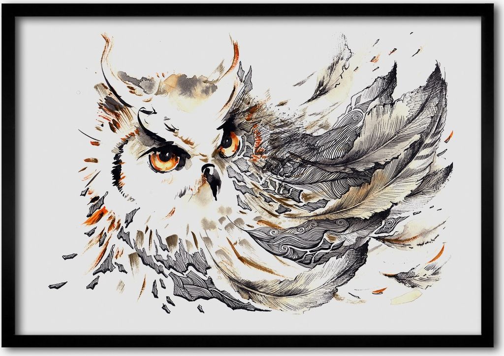 Bild - Bilder - Bilderrahmen - 70 cm x 50 cm - MDF-Rahmen, Wandkunst Eule