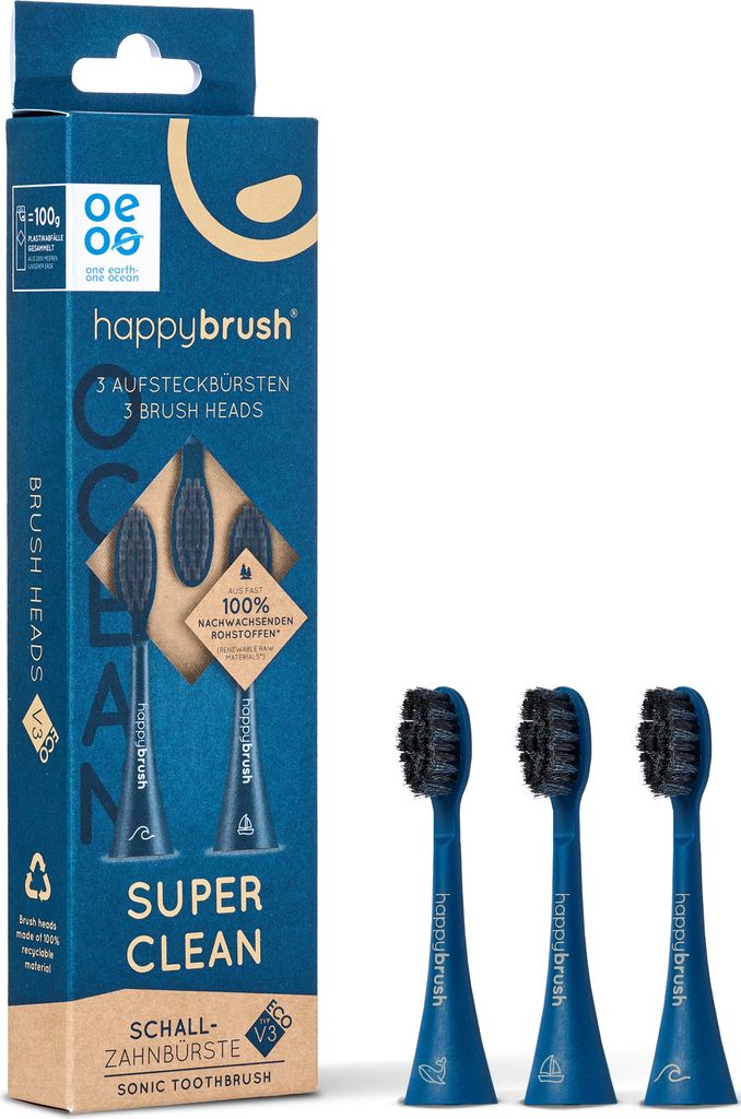 HAPPYBRUSH Ersatz-Aufsteckbürsten Ocean ECO VIBE 3, 3er Set Produktbild 1