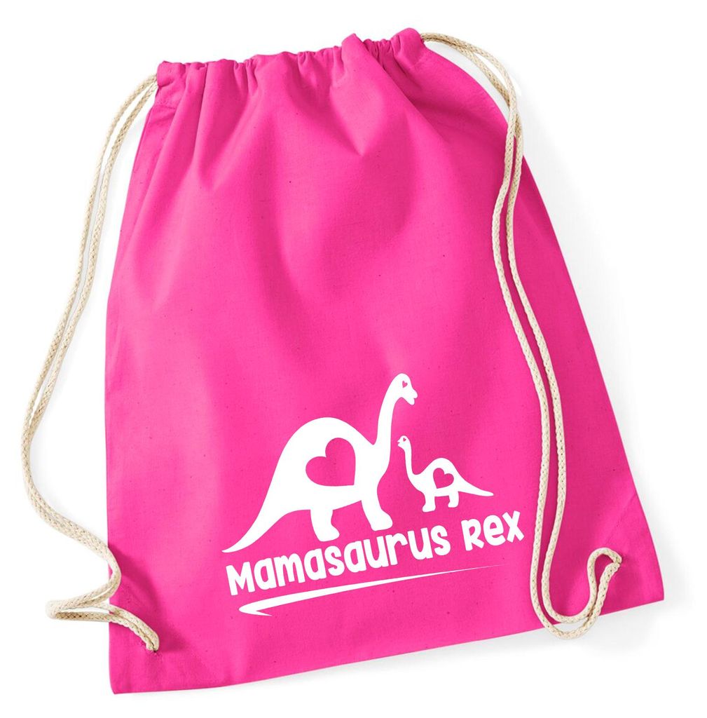 Huuraa Turnbeutel Mamasaurus Rex Dinosaurier 12 Liter Fuchsia Baumwolle Rucksack Geschenkidee