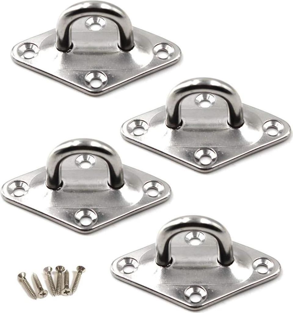 M8 Ösenplatte aus 304 Edelstahl, Wandhaken-Set mit 4 Haken (Schrauben inklusive)