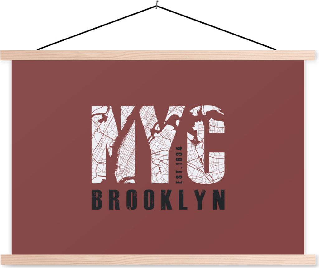 MuchoWow Textilposter New York - NYC - Brooklyn 60x40 cm mit holzfarbenen Rahmen - Bilder