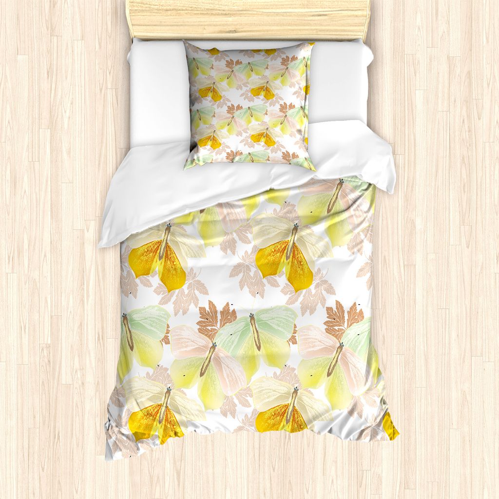 ABAKUHAUS Pastell Bettbezug Set für Einzelbetten, Weiche Schmetterlinge und Blätter, Milbensicher Allergiker geeignet mit Kissenbezug, 135 cm x 2...