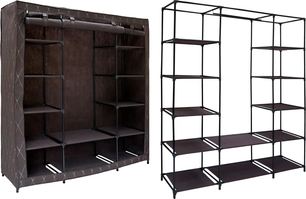 Armoire textile Kaja Maxi Vitto Brown avec 12 étagères pour rangement