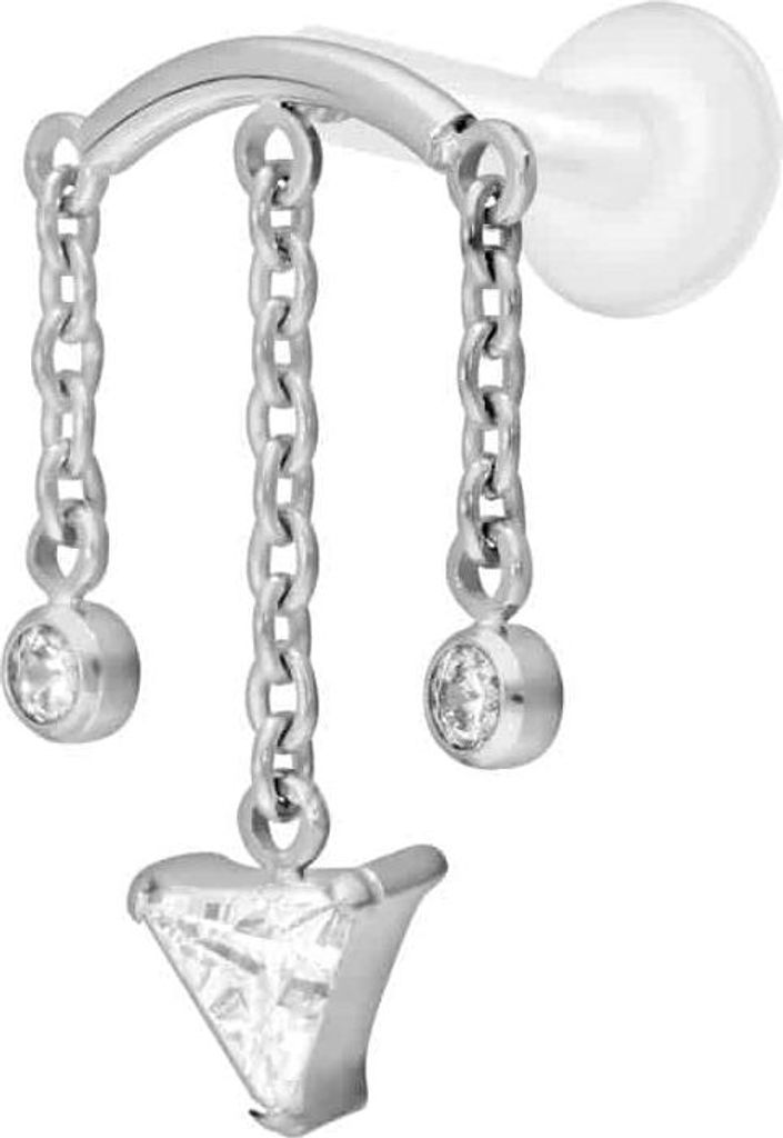 Ohrpiercing, Nasenpiercing PTFE Labret mit Innengewinde + Titan-Aufsatz WINDSPIEL Silber Stablänge: 10mm | Stabstärke: 1,6mm