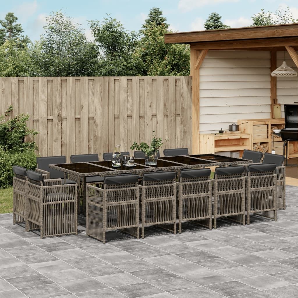 BEI CLORIS Gartenmöbel Set Balkonmöbel-Set 15-tlg. Garten-Essgruppe mit Kissen Grau Poly Rattan - Gartenmöbelgarnituren Neu9247063 6parcel