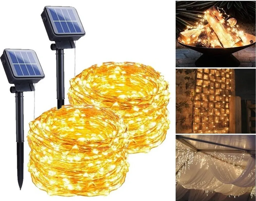 Catena luminosa solare per esterni, 3 x 5 m, 50 LED, impermeabile, luce